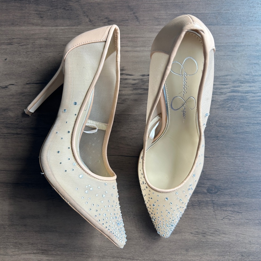 Jessica Simpson Elegant Nude Rhinestone Heels